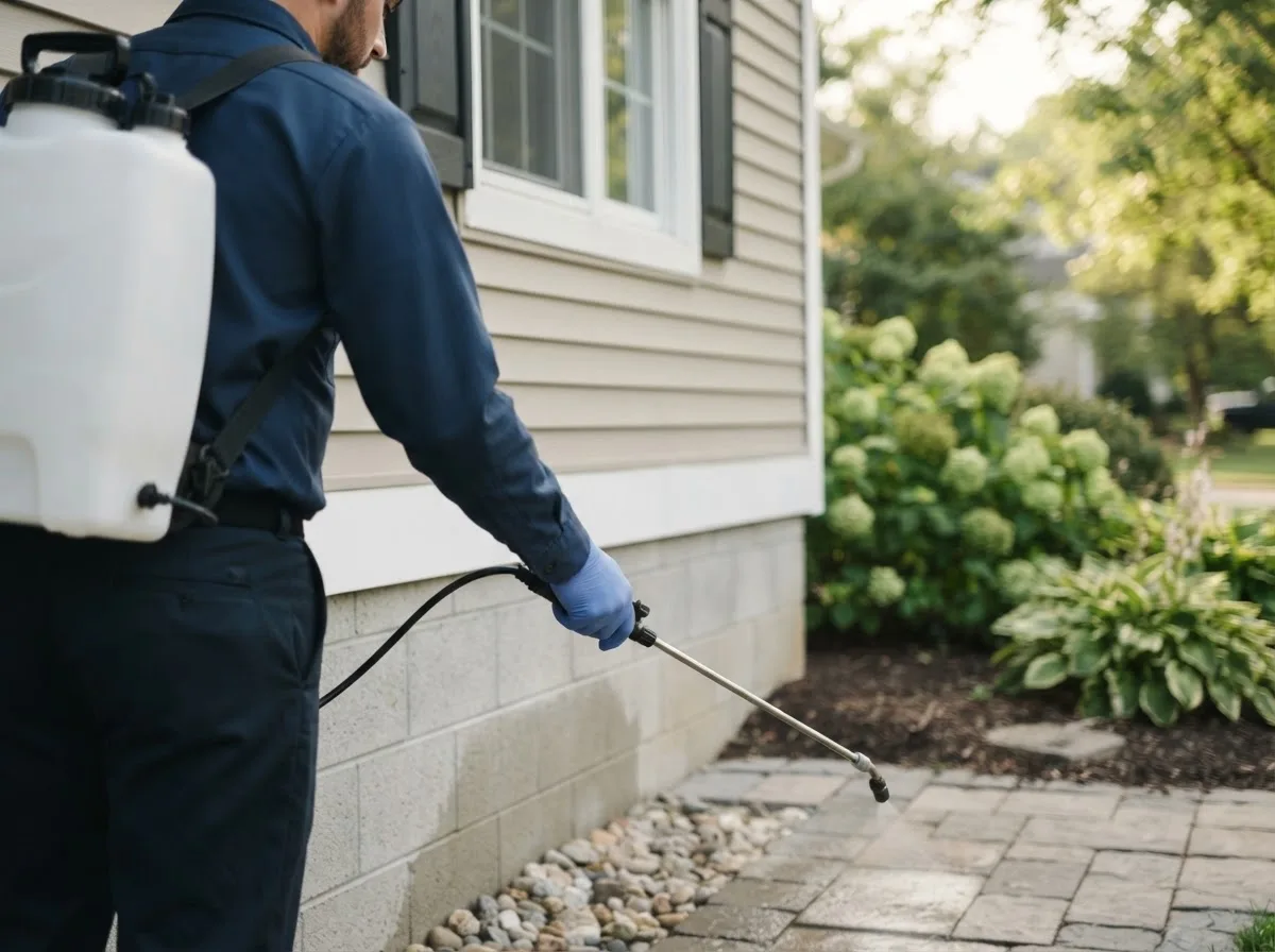 Pest control technician inspecting a home in Turbotville, PA